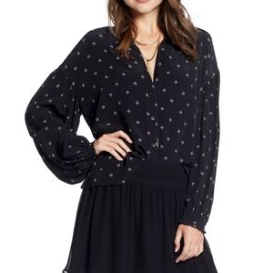 Something Navy Easy Volume Button Down Blouse